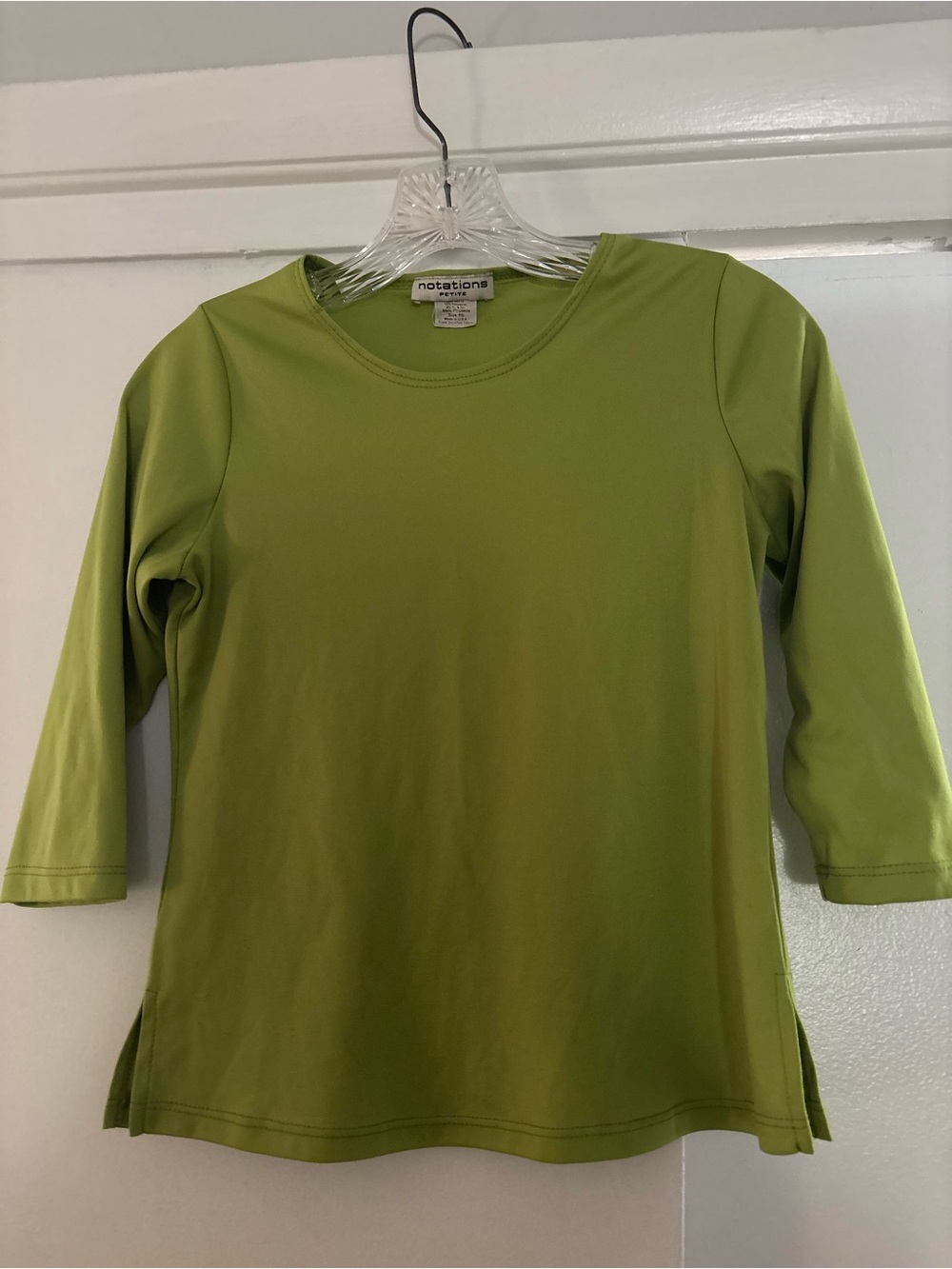 Notations Olive Green Crewneck 3/4 Sleeve Top